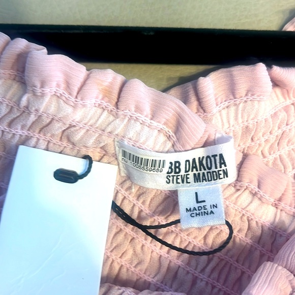 BB Dakota by Steve Madden Blush Pink Smocked Puff Sleeve Top L NWT Romantic Boho - Picture 7 of 11